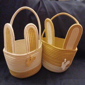 2 - Sturdy Easter Bunny Basket Rabbit Ears Storage Baskets With Handles for Kids